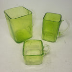 Vintage Graduated Size Mug Handles Square Bubble Glass Vase Cups Set of 3 Lime