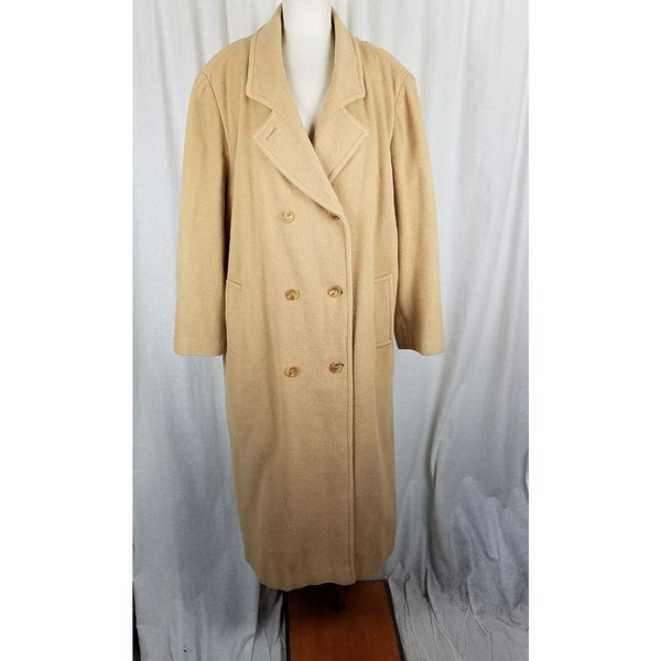 Vintage Marvin Richards Wool Camel Hair Long Maxi Peacoat Coat Womens XL Tan 80s