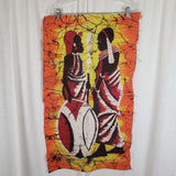 Vtg African Warriors Batik Fabric Wall Art Wax Textile Signed Chege Double Sided