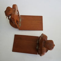 Set of Vintage Folding Elephant Bookends Carved Wood Siam Folk Art Tri 3 Triple