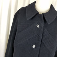 Vintage Ribbed 50s Mod MCM Wool Peacoat Coat Womens 14 Belgium Diamond Buttons