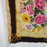 Vintage Antique Hand Hooked Floral Area Rug Mat Bathmat Door Entry 24x27 Wool