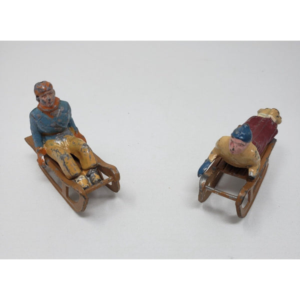 Man on Sled Lead Figures BF Blancherie Freres France Christmas Original Paint 2