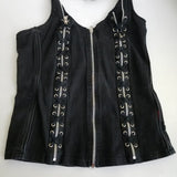Vtg Y2K Tripp NYC Black Halter Corset Top Lace Up Zippers Womens XL Gothic 90s