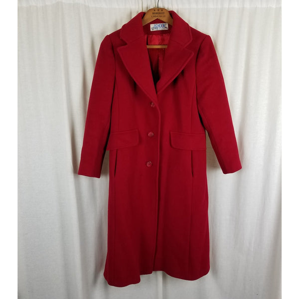 Vintage JG Hook Red Wool Half Belted Back Fit & Flare Peacoat Coat Womens S Demi