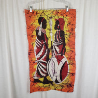 Vtg African Warriors Batik Fabric Wall Art Wax Textile Signed Chege Double Sided