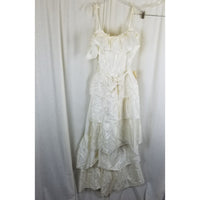 Vtg NWT 70s Tiered Ruffled Lace Short Maxi Dress Victorian Cream Diamonds Run 5