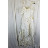 Vtg NWT 70s Tiered Ruffled Lace Short Maxi Dress Victorian Cream Diamonds Run 5