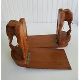 Set of Vintage Folding Elephant Bookends Carved Wood Siam Folk Art Tri 3 Triple