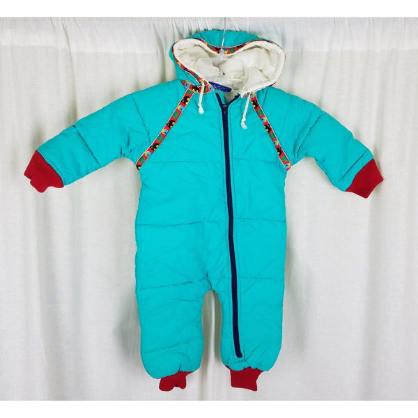 Vintage Log House Designs Hooded One Piece Quilted Winter Snowsuit Baby Girl 12M