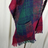Glentana Made in Scotland All Mohair Pile Plaid Fringe Scarf Wrap Pockets Womens