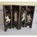 Vintage Asian Black Lacquer Wood Folding 4 Panel Table Screen Mother of Pearl