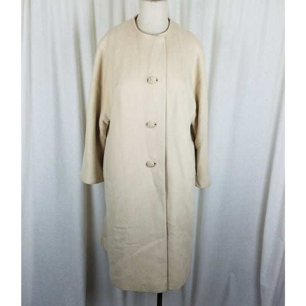 Vintage Cashmere Mink 50s 60s Jackie O Mod MCM Wool Collarless Peacoat Womens 12