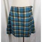 VTG FJ Bacon Mohair Wool Tartan Plaid Pinned Wrap Kilt Skirt Womens sz 40 Buckle