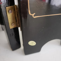 Vintage Asian Black Lacquer Wood Folding 4 Panel Table Screen Mother of Pearl