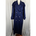 Bill Blass Navy Double Breasted Epaulets Cape Top Maxi 80s Trench Coat Womens 6