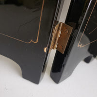 Vtg Asian Black Lacquer Wood Folding 4 Panel Table Screen Jade Mother of Pearl