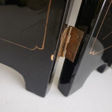 Vtg Asian Black Lacquer Wood Folding 4 Panel Table Screen Jade Mother of Pearl