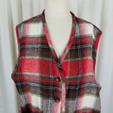Vintage Cenza Wool Button Up Buffalo Shadow Plaid Vest Womens M Red Black White