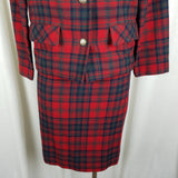 Vintage Pendleton Calgary Red Wool Plaid Blazer Jacket Skirt Suit Set Womens 8