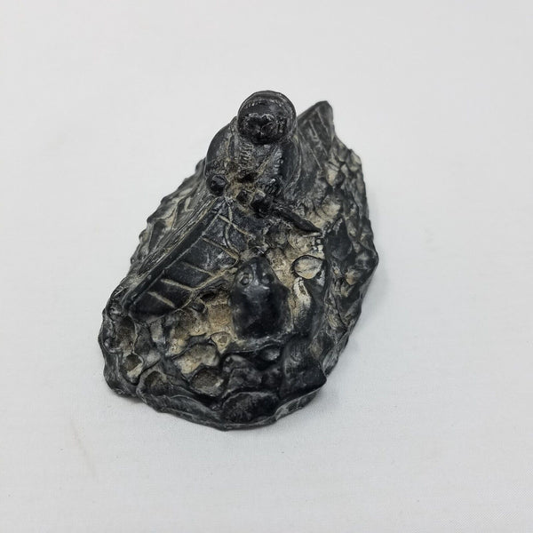 Edmond Wolf Original Inuit Carved Soapstone Sculpture Eskimo in Kayak Seal 4 in