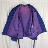 Vintage Cobalt Blue Plaid Draped Collar Tie Wrap Jacket Blazer Womens L France