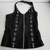 Vtg Y2K Tripp NYC Black Halter Corset Top Lace Up Zippers Womens XL Gothic 90s
