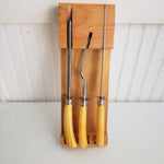 Vintage Butterscotch Bakelite Meat Carving Set Knife Honing Stainless Steel Wood
