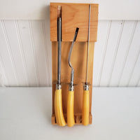 Vintage Butterscotch Bakelite Meat Carving Set Knife Honing Stainless Steel Wood