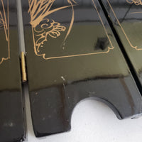 Vintage Asian Black Lacquer Wood Folding 4 Panel Table Screen Mother of Pearl