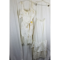 Vtg NWT 70s Tiered Ruffled Lace Short Maxi Dress Victorian Cream Diamonds Run 5