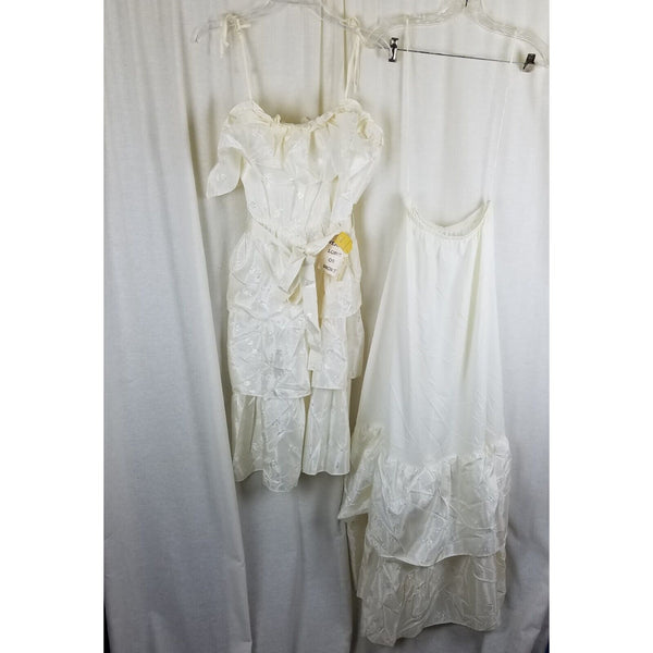 Vtg NWT 70s Tiered Ruffled Lace Short Maxi Dress Victorian Cream Diamonds Run 5