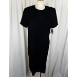 Vintage Leslie Fay Dresses Black Velvet Midi Dress Womens 16 80s Shoulder Pads