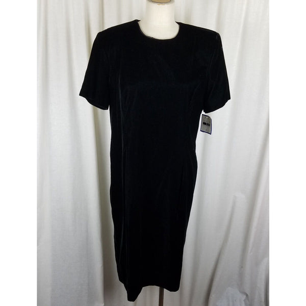 Vintage Leslie Fay Dresses Black Velvet Midi Dress Womens 16 80s Shoulder Pads