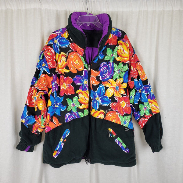Obermeyer Orange Blossom Reversible 80s Puffer Ski Winter Parka Jacket Womens 18