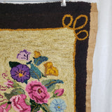 Vintage Antique Hand Hooked Floral Area Rug Mat Bathmat Door Entry 24x27 Wool
