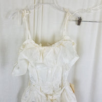 Vtg NWT 70s Tiered Ruffled Lace Short Maxi Dress Victorian Cream Diamonds Run 5