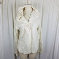 Vintage Reversible Knit Lace MCM 50s Hooded Cardigan Sweater Jacket Womens sz M