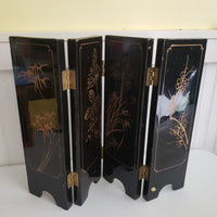 Vintage Asian Black Lacquer Wood Folding 4 Panel Table Screen Mother of Pearl