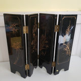 Vintage Asian Black Lacquer Wood Folding 4 Panel Table Screen Mother of Pearl
