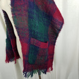 Glentana Made in Scotland All Mohair Pile Plaid Fringe Scarf Wrap Pockets Womens