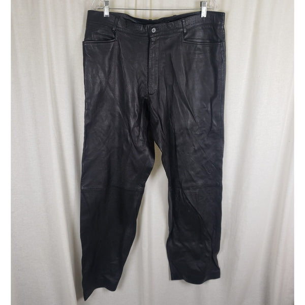 Vintage Country Road Black Leather Pants Mens size 38x32 Piecework Motorcycle