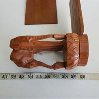 Set of Vintage Folding Elephant Bookends Carved Wood Siam Folk Art Tri 3 Triple