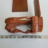 Set of Vintage Folding Elephant Bookends Carved Wood Siam Folk Art Tri 3 Triple