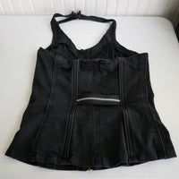 Vtg Y2K Tripp NYC Black Halter Corset Top Lace Up Zippers Womens XL Gothic 90s