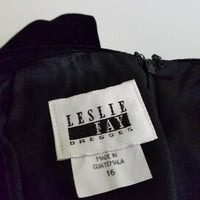 Vintage Leslie Fay Dresses Black Velvet Midi Dress Womens 16 80s Shoulder Pads