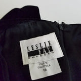 Vintage Leslie Fay Dresses Black Velvet Midi Dress Womens 16 80s Shoulder Pads
