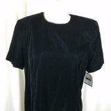 Vintage Leslie Fay Dresses Black Velvet Midi Dress Womens 16 80s Shoulder Pads