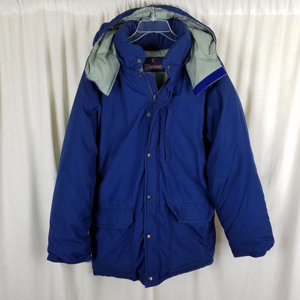 Vintage Hermans Goose Down Puffer Jacket Parka Mens L Cargo Pockets Navy Blue