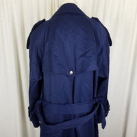 Bill Blass Navy Double Breasted Epaulets Cape Top Maxi 80s Trench Coat Womens 6